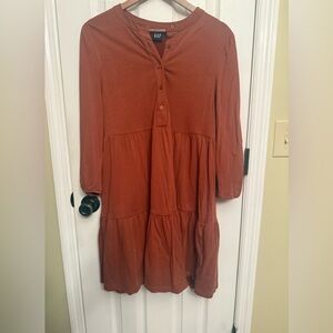 New GAP Rust orange Tiered Button-Front Tunic Dress large $58 Anthropologie
